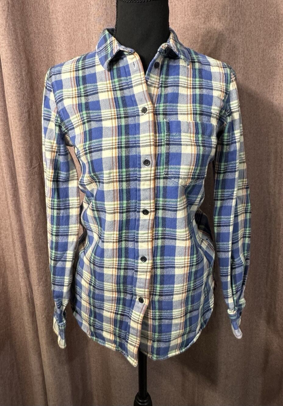 Madewell Womens Sz XS Blue Slim Boyfriend Flannel Button Down Shirt Plaid